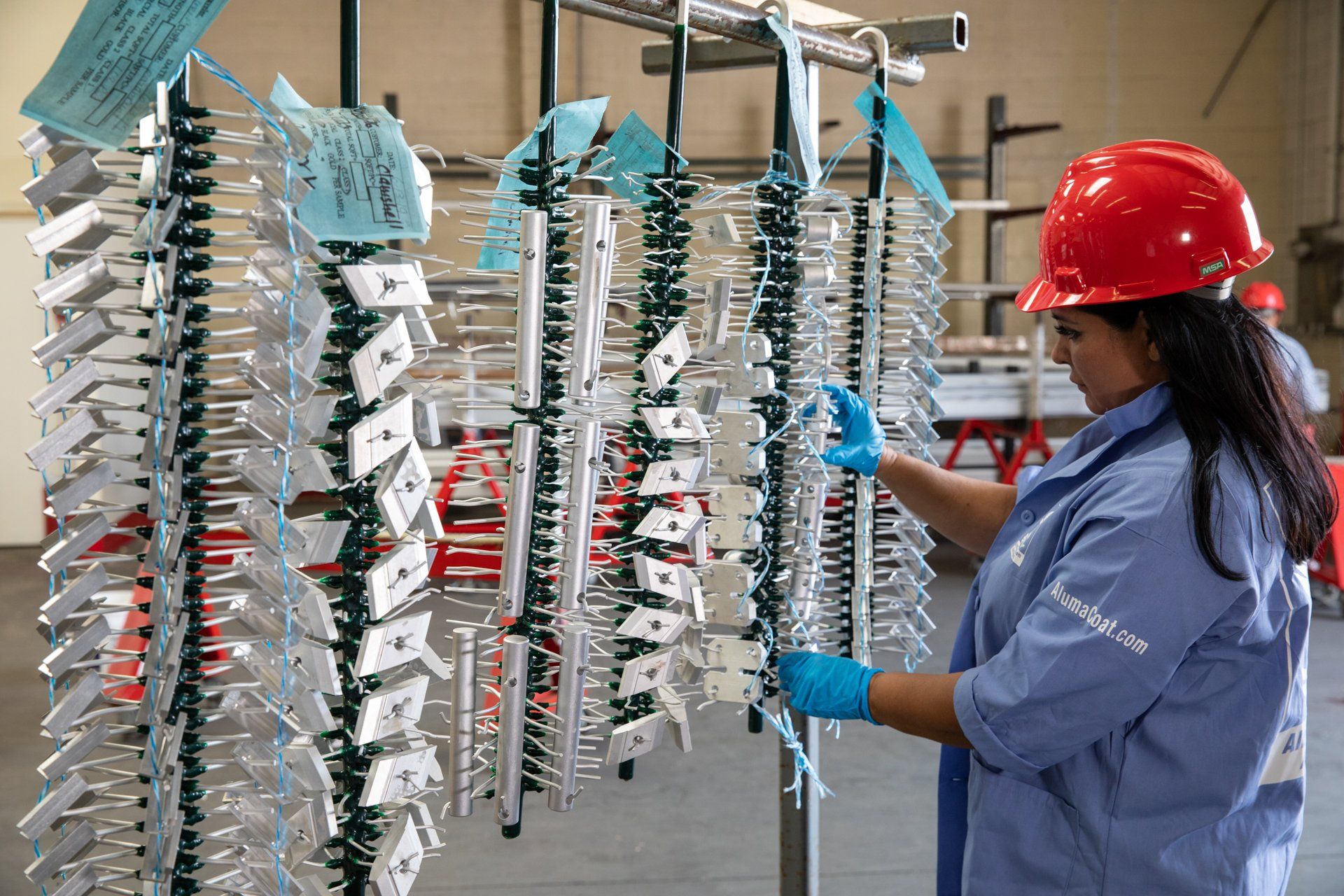 the inside of the warehouse with a lot of metal
