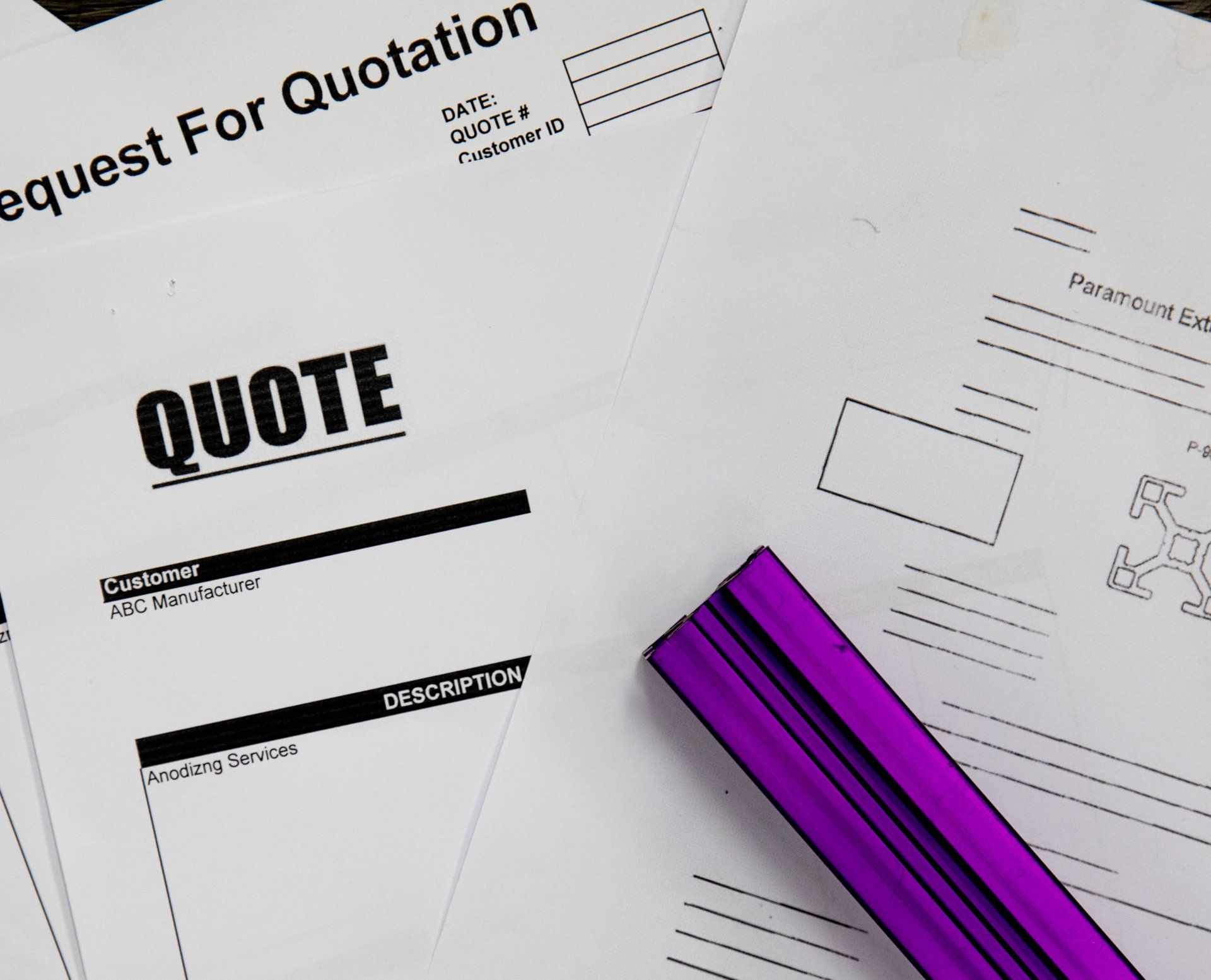 A blank quote paper with purple metal