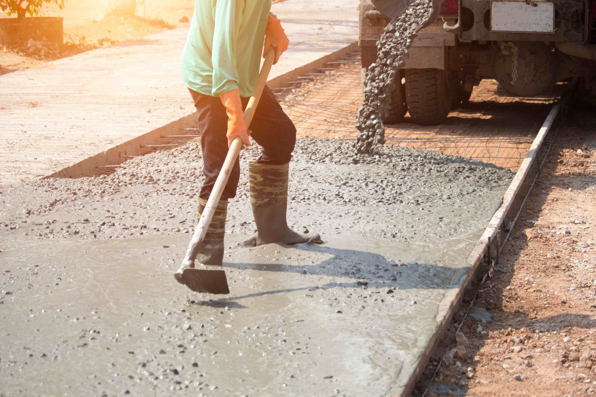 Concrete being poured and leveled in the Tri-Cities area