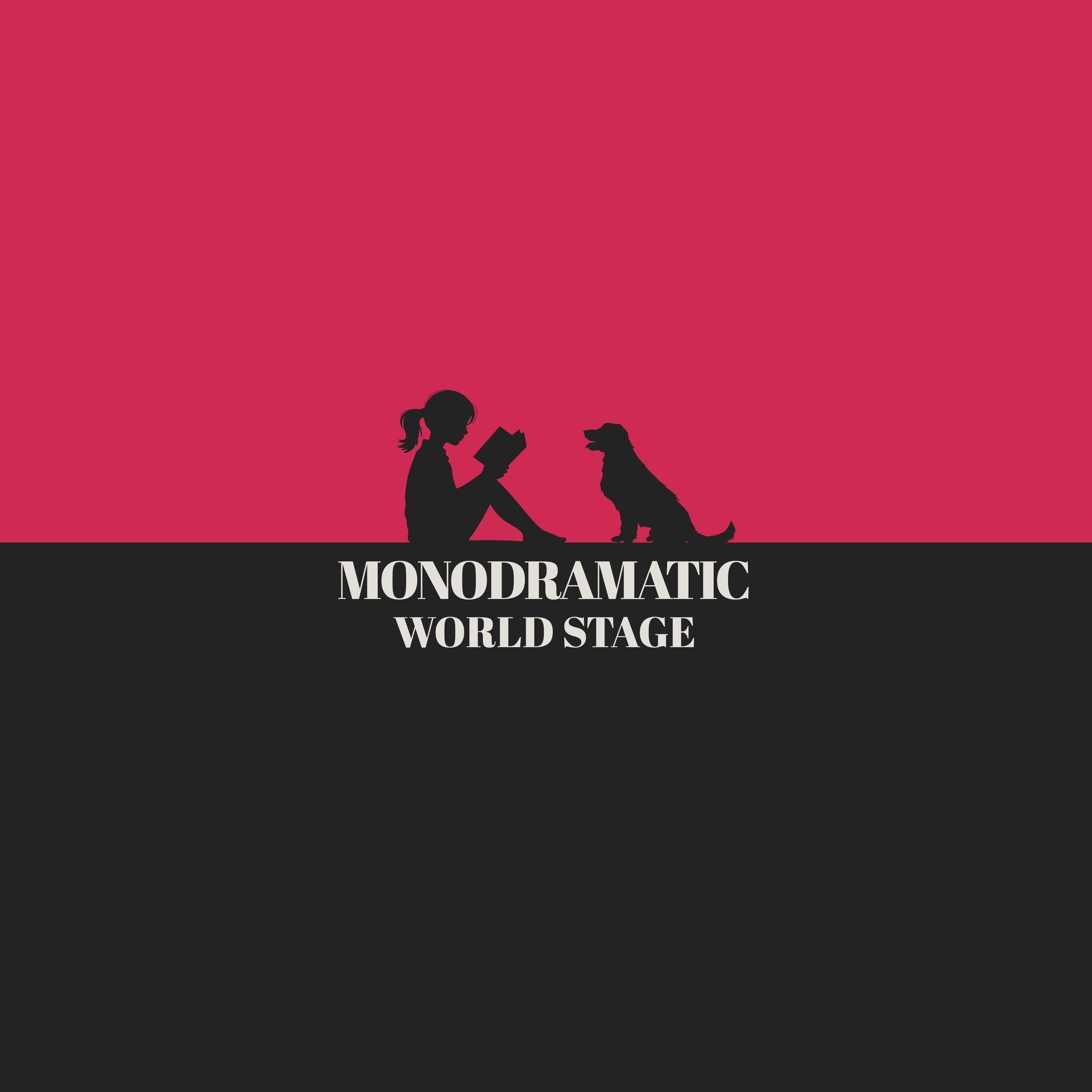 Monodramatic World Stage logo with black silhouettes on a pink and black background