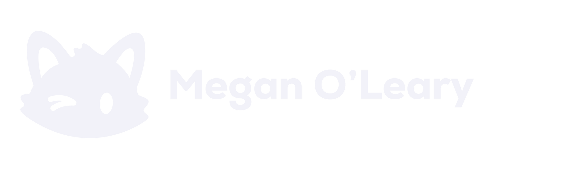 Light purple fox logo with the name “Megan O’Leary” in pale text on a white background