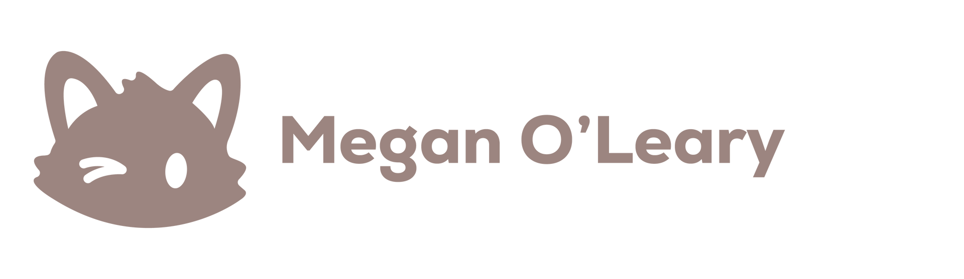 Megan O’Leary logo with a stylized gray cat icon on a white background