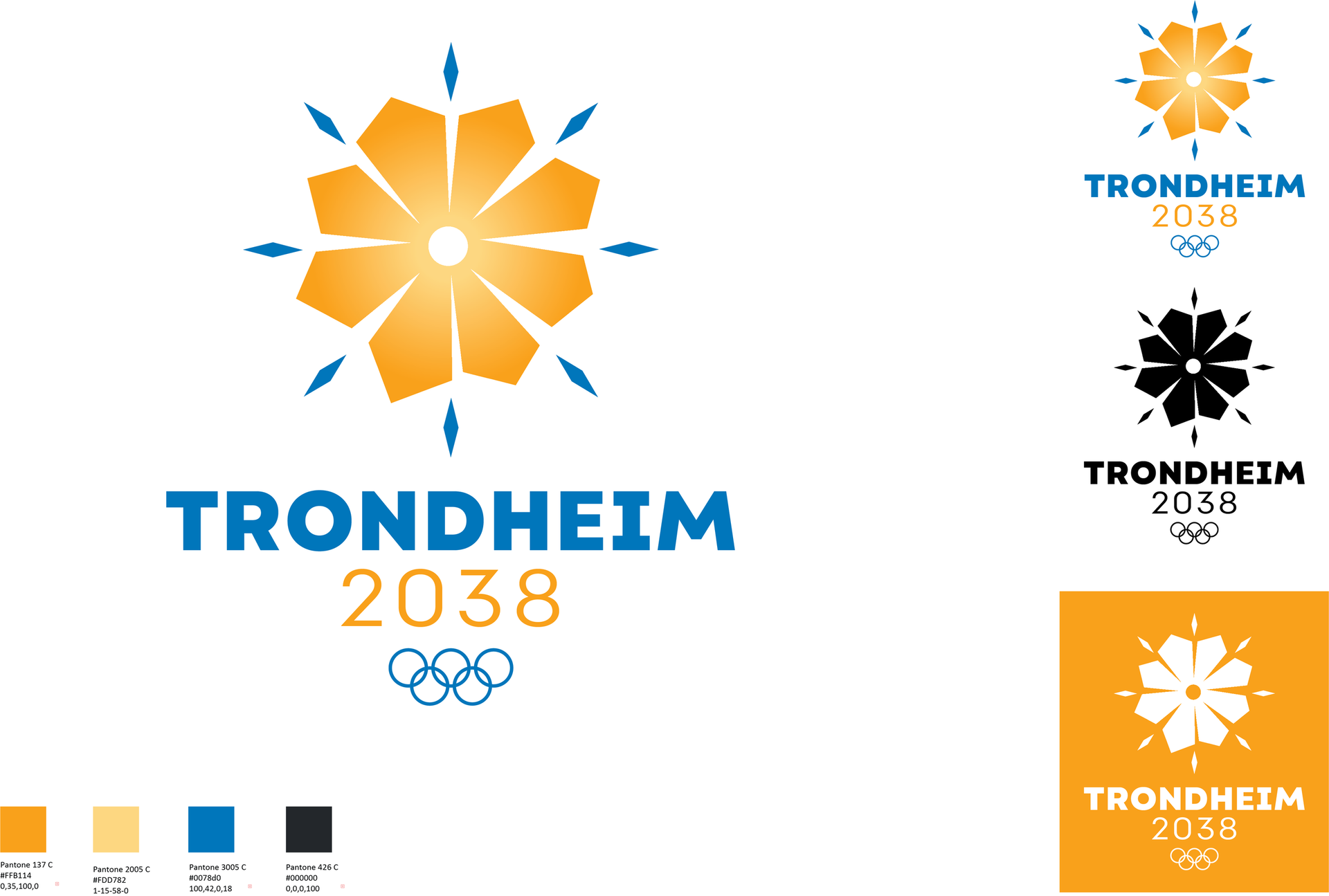 Trondheim 2038 logo with orange sunburst and blue text on a white background