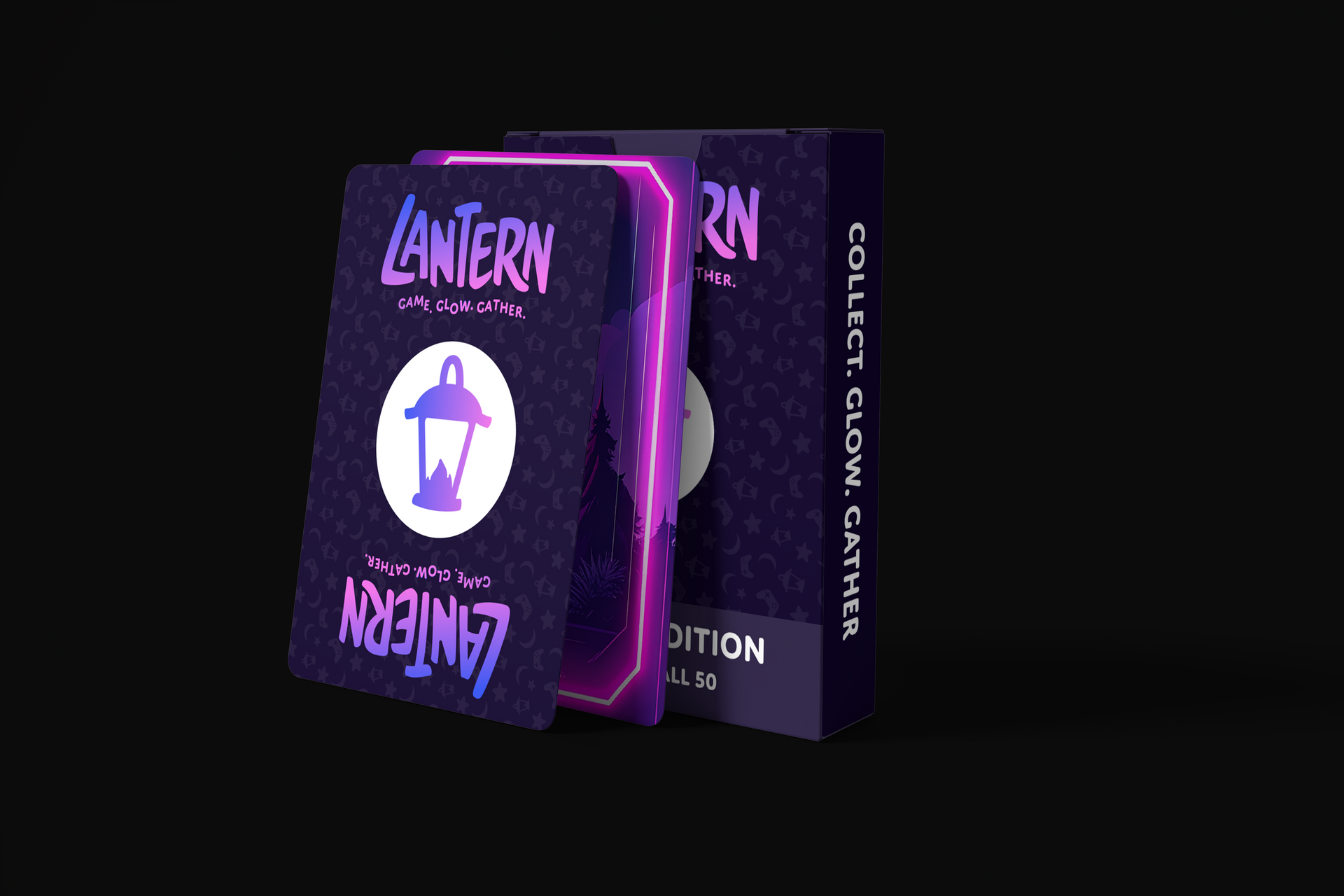 Purple-and-black Lantern game case with glowing neon accents on a dark background