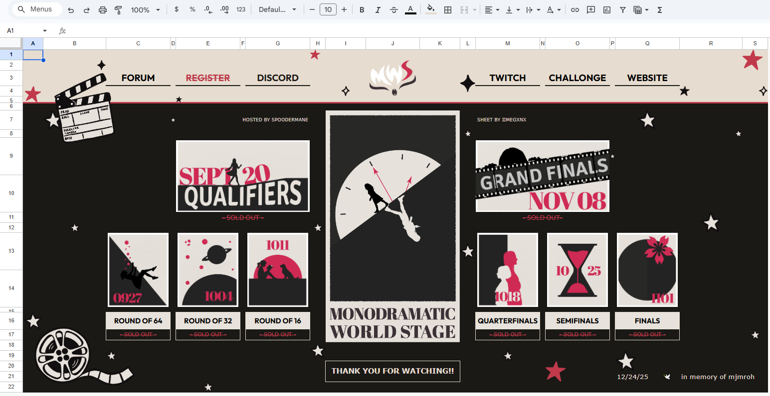 Black and white sports promotion page with tournament brackets, logos, and “World Finals” text on a dark background
