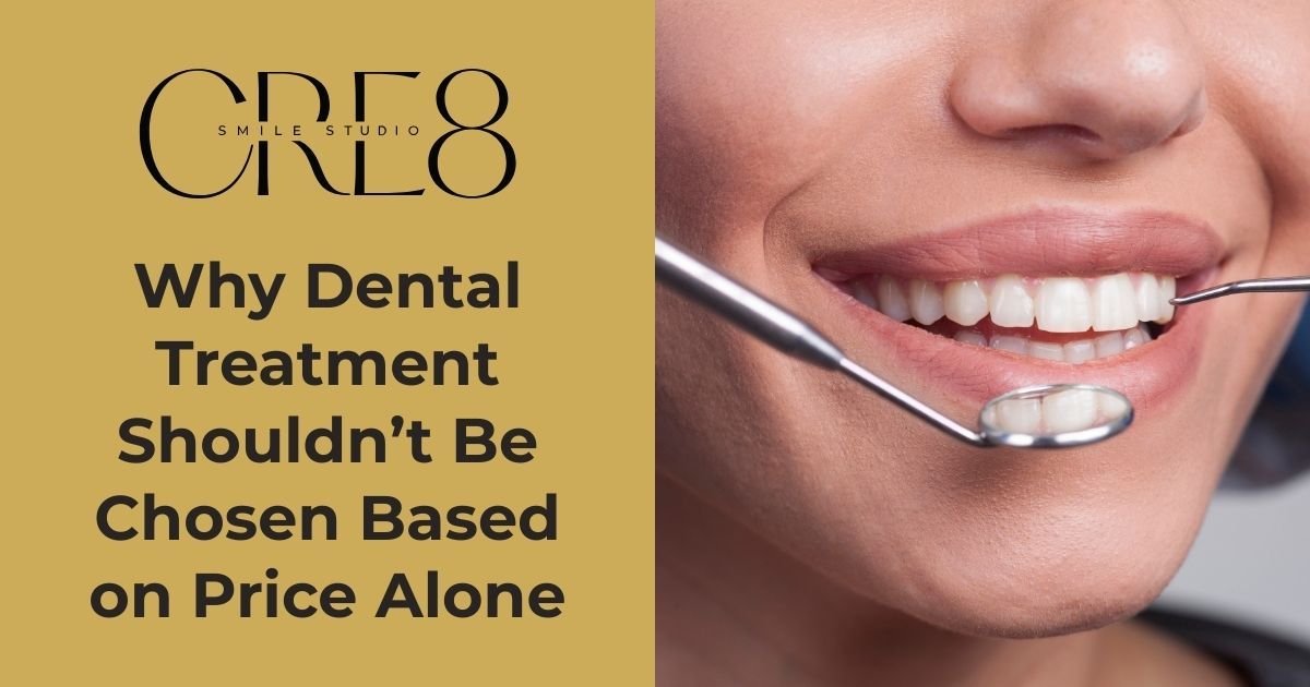 Dental ad: Gold background, teeth exam in progress, text 