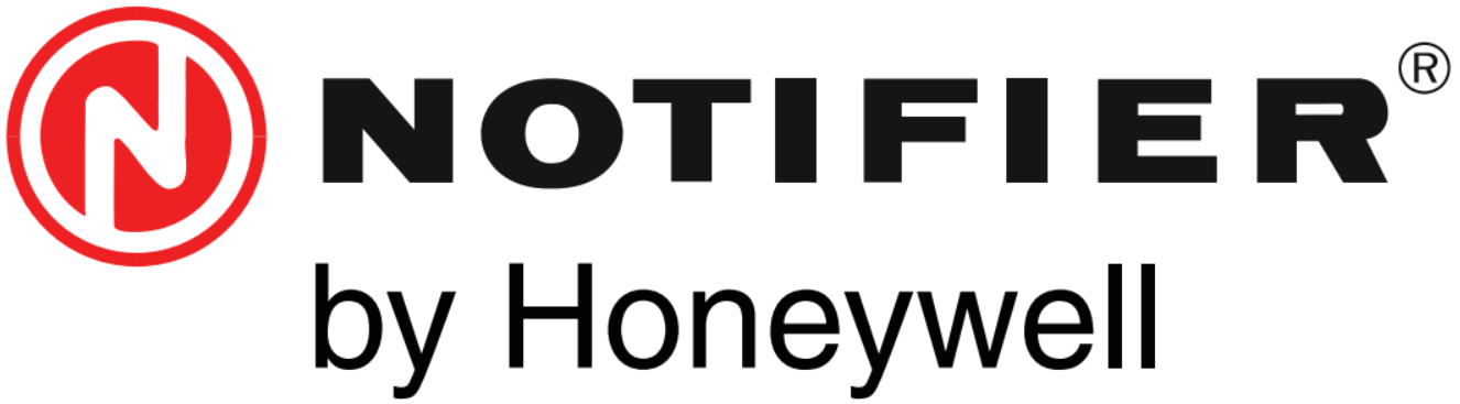 A logo for notifier by honeywell on a white background