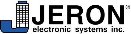 The logo for jeron electronic systems inc. is blue and black