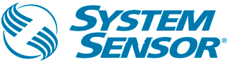 A blue and white logo for system sensor