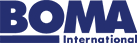 A blue and white logo for boma international