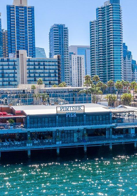 A large building with the word portside on it