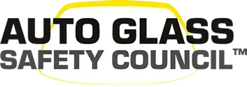 Logo for the Auto Glass Safety Council; black text on a white background, highlighted by a yellow arc.