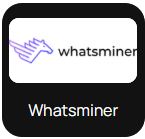 Logotipo de Whatsminer: caballo alado morado sobre un rectángulo blanco, cuadro negro con esquinas redondeadas; texto "Whatsminer".