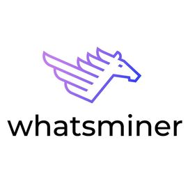 Logotipo para Whatsminer, que presenta un caballo alado estilizado en color morado y una fuente minúscula.