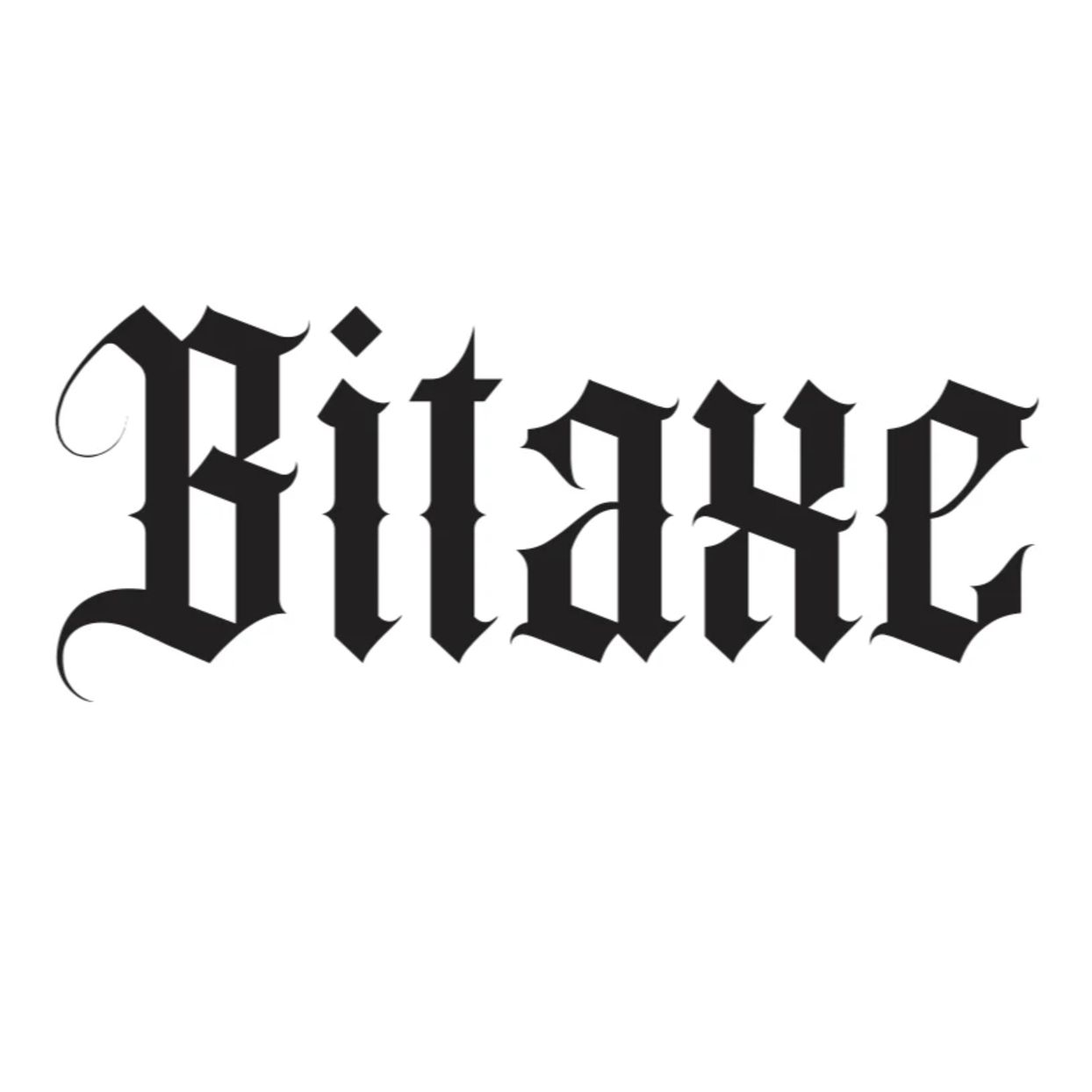 "Bitaxe" en letra negra, negrita y estilo gótico.