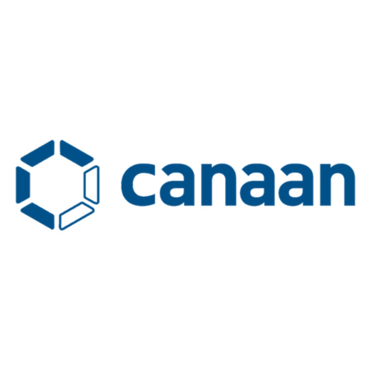 Logotipo de Canaán: ícono hexagonal azul y texto "Canaán" en azul oscuro.
