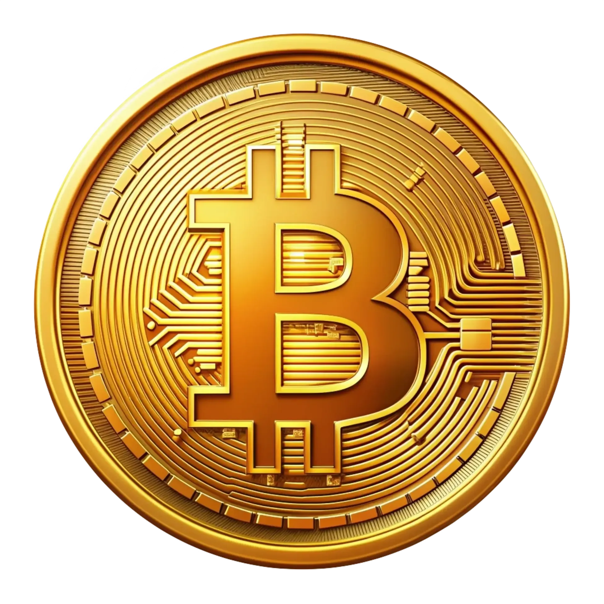 Moneda de Bitcoin dorada, grabada con el símbolo