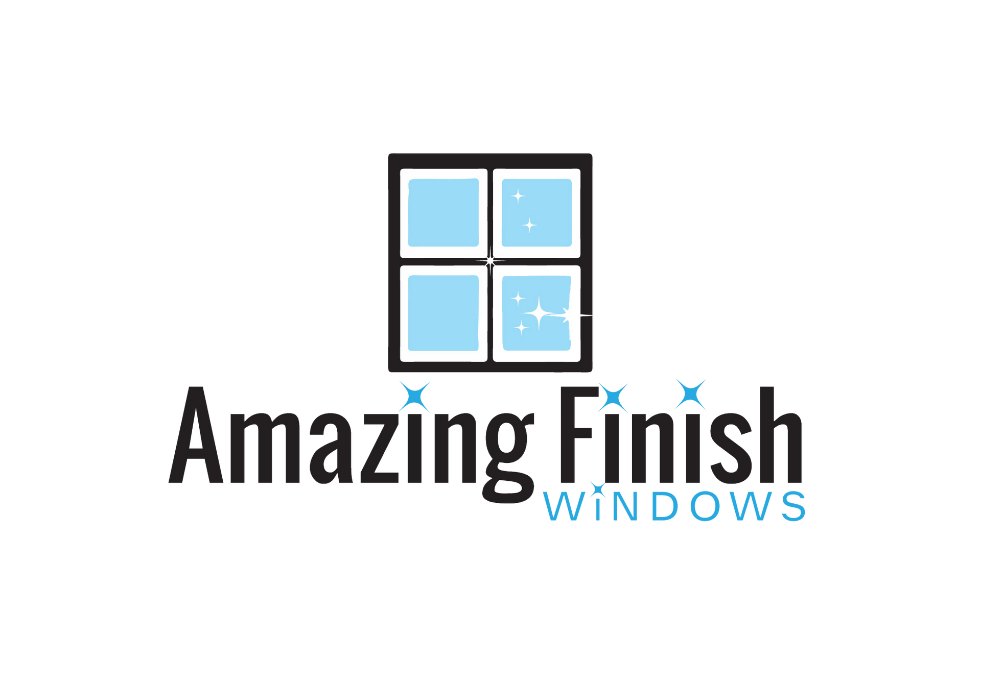 A logo for amazing finish windows with a window in the middle.