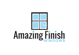 A logo for amazing finish windows with a window in the middle.