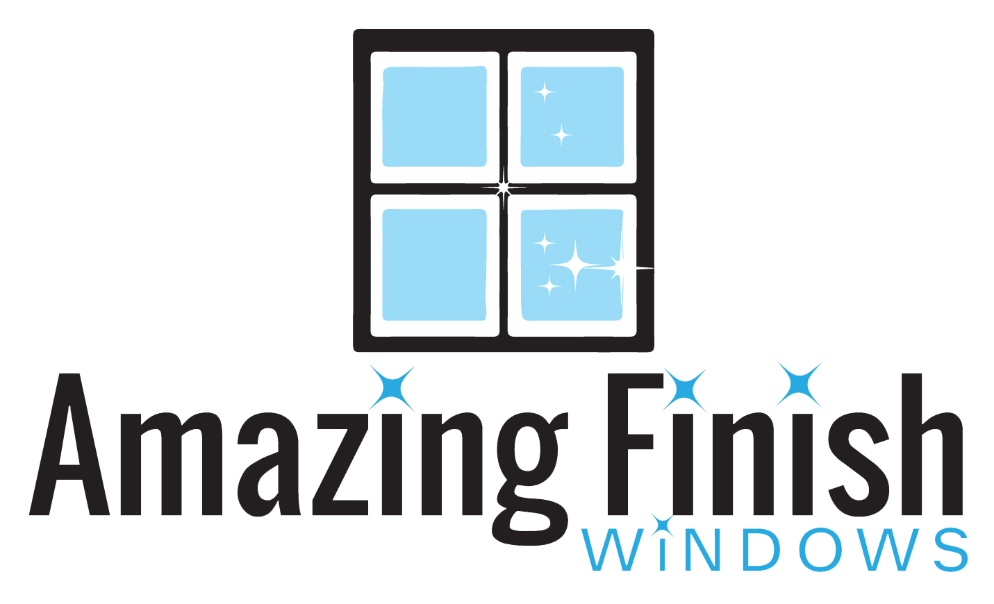 The logo for amazing finish windows shows a window and the words `` amazing finish windows ''.