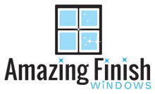 The logo for amazing finish windows shows a window and the words `` amazing finish windows ''.