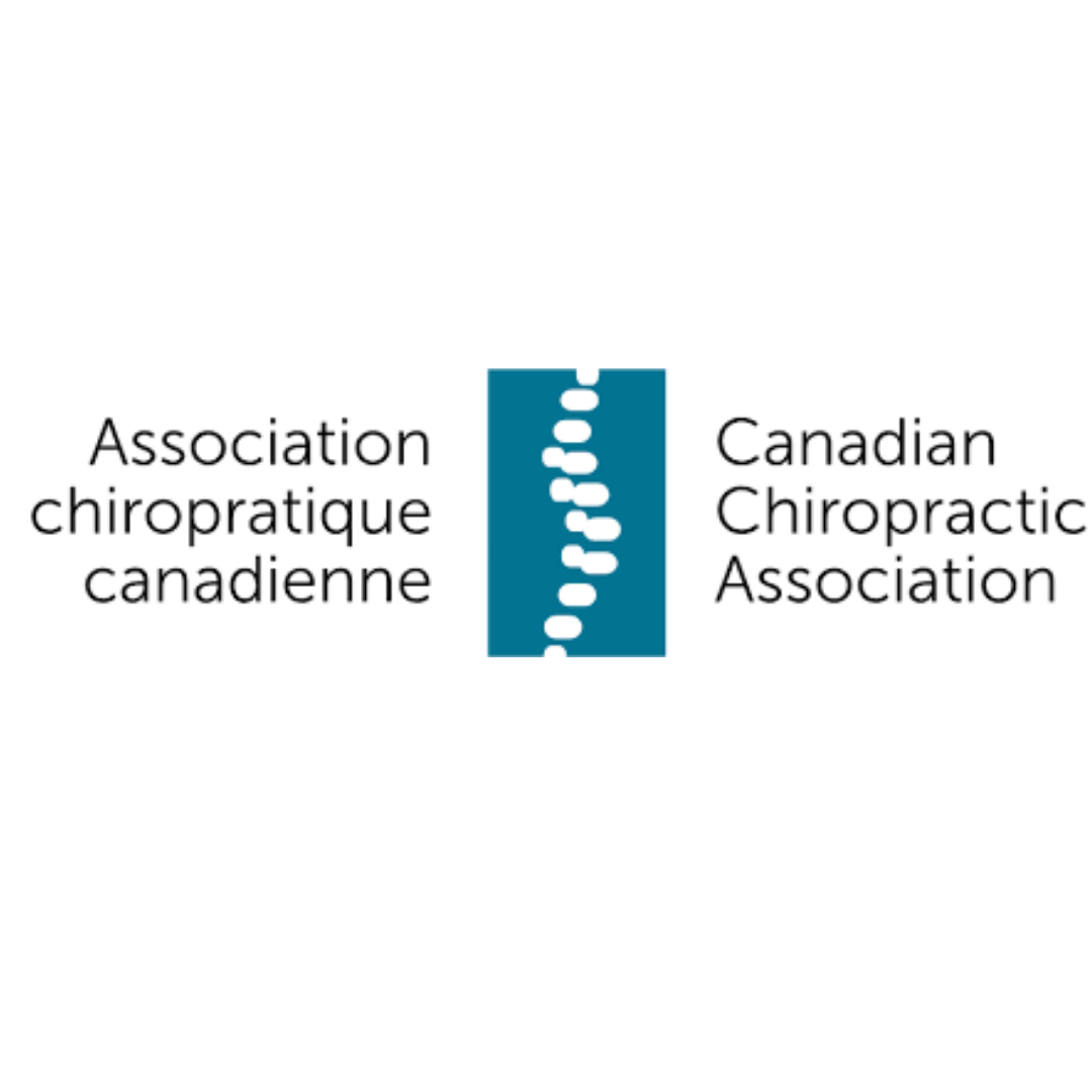 Logo of the Canadian Chiropractic Association: text and stylized spine inside a blue square.