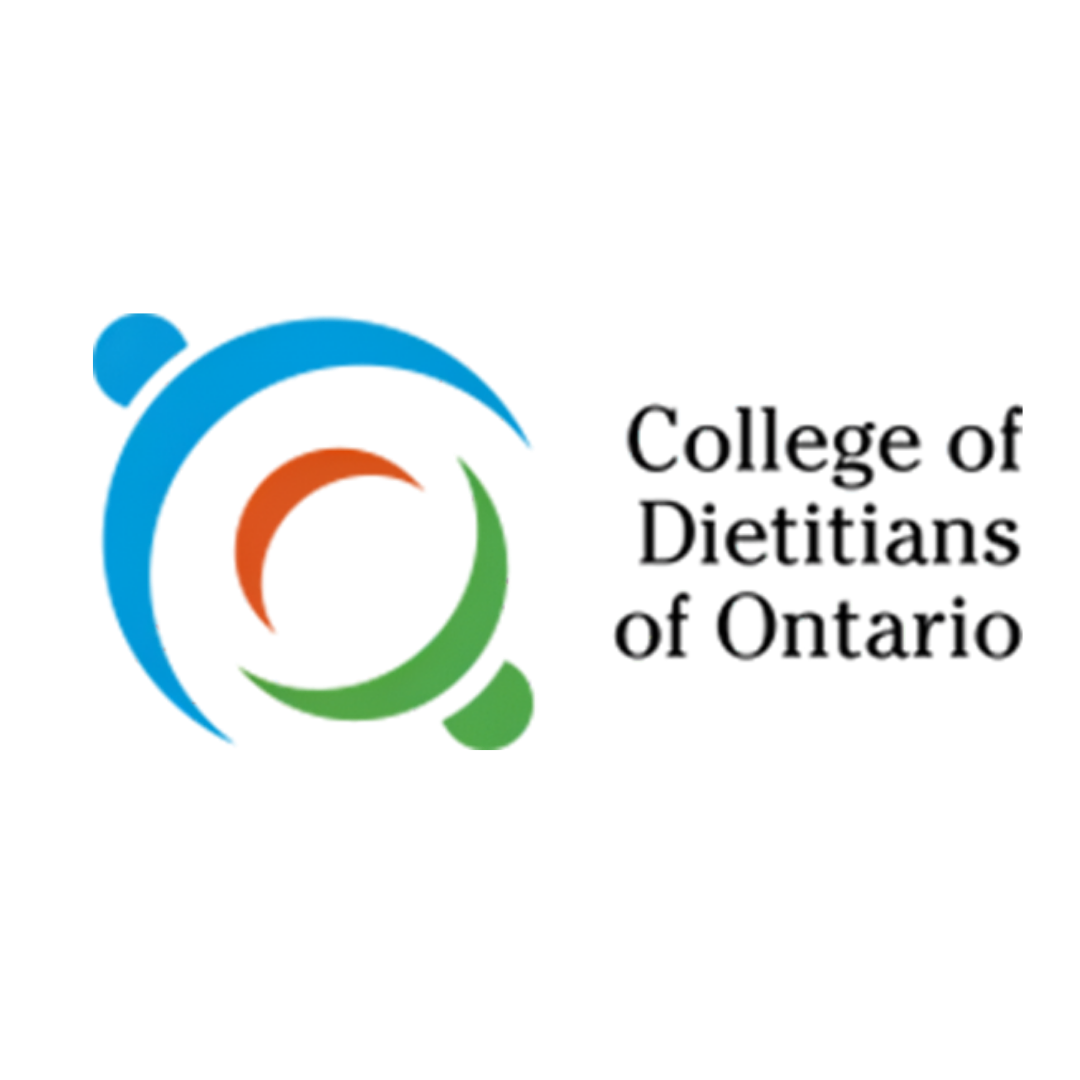 The logo for the College of Dietitians of Ontario features a stylized graphic of interlocking blue, orange, and green arcs.