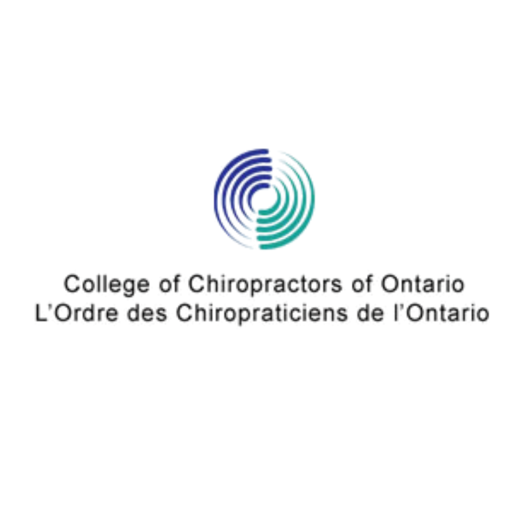 Logo: A blue and green spiral over the text “College of Chiropractors of Ontario” in English and French.