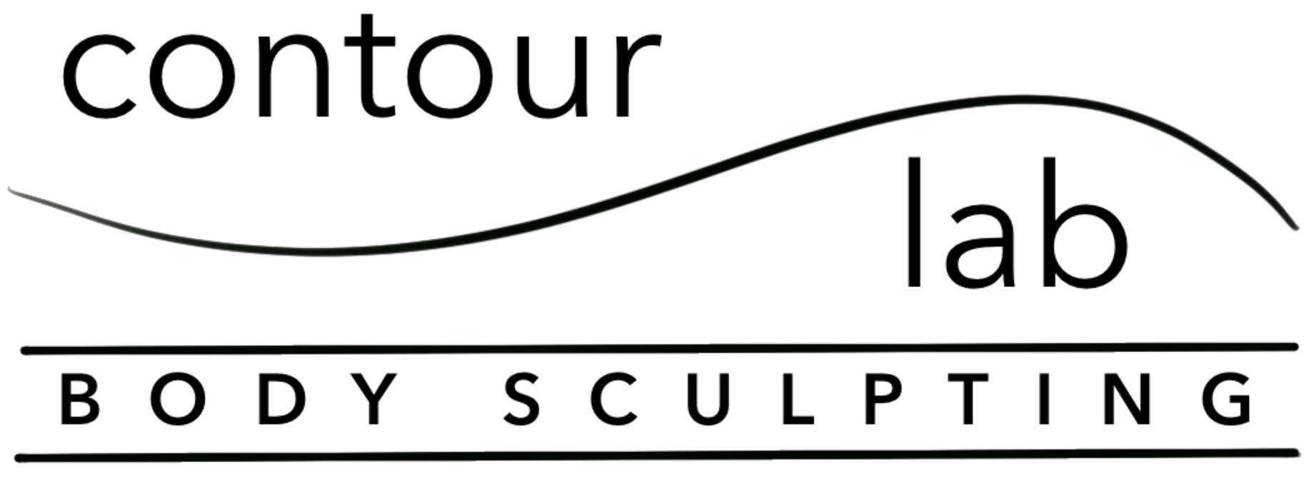 "contour lab" logo with a curved line, beneath it "BODY SCULPTING" in a horizontal rectangle.