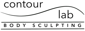 "contour lab" logo with a curved line, beneath it "BODY SCULPTING" in a horizontal rectangle.