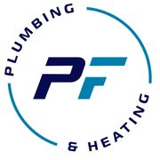 Logo for PF Plumbing & Heating: Blue letters "PF" in a circle with "PLUMBING" and "& HEATING".