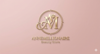 Gold ANNEMILLIONAIRE Social Studio logo on a soft pink background