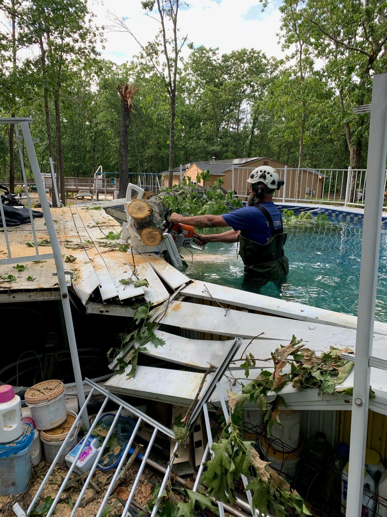 Man Cutting Tree On Pool — Atlantic and Cape May Counties in Southern New Jersey — Tree Works
