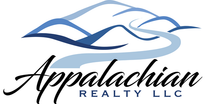 A logo for appalachian realty llc with mountains in the background