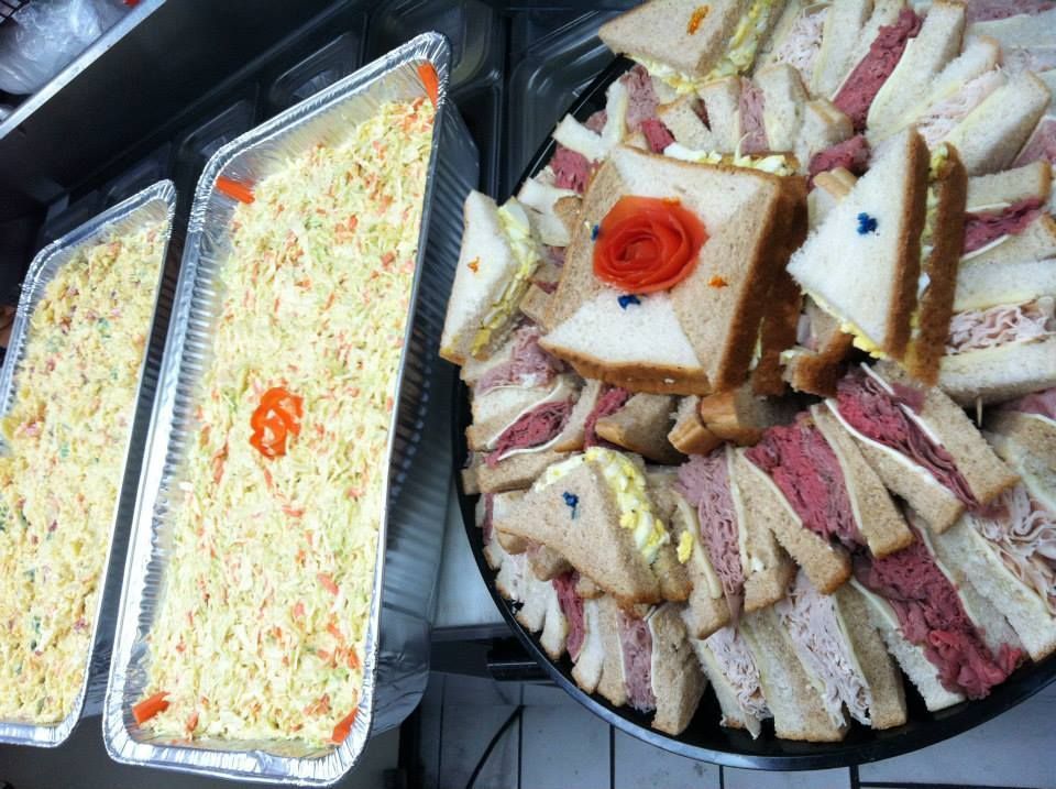 deli sandwich tray and coleslaw for catering