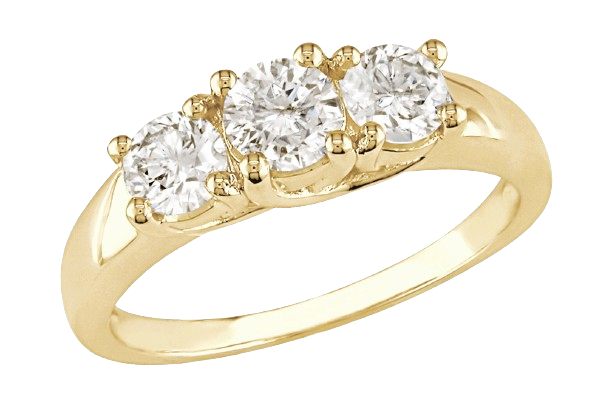 A yellow gold ring with three diamonds on it