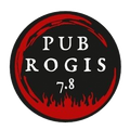 Logo del pub circolare nero e rosso: