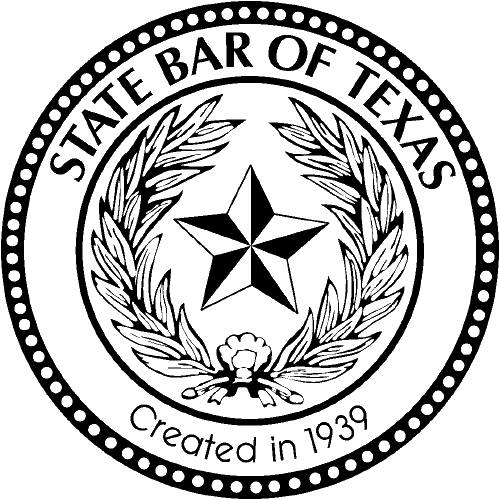 The state bar of texas seal is black and white and created in 1939.