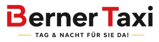 Berner Taxi logo with red and black text and the slogan “Tag & Nacht für Sie da!”