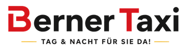 Berner Taxi logo with red and black text and the slogan &ldquo;Tag & Nacht f&uuml;r Sie da!&rdquo;