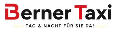 Berner Taxi logo with red and black text and the tagline “TAG & NACHT FÜR SIE DA!”