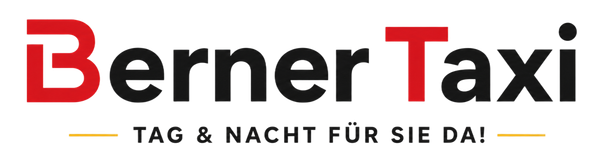 Berner Taxi logo with red and black text and the slogan “Tag & Nacht für Sie da!”