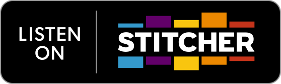 A button that says listen on stitcher on a black background.