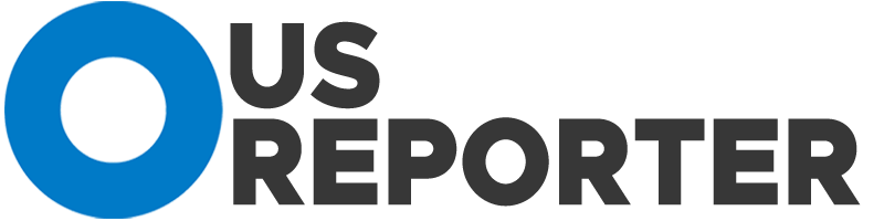 The logo for the us reporter is blue and black