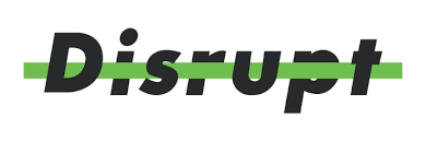 The word disrupt is written in black and green on a white background.