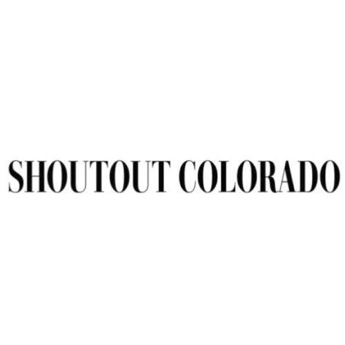 The logo for shoutout colorado is black and white on a white background.