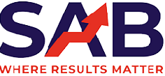 A logo for sab where results matter with a red arrow.