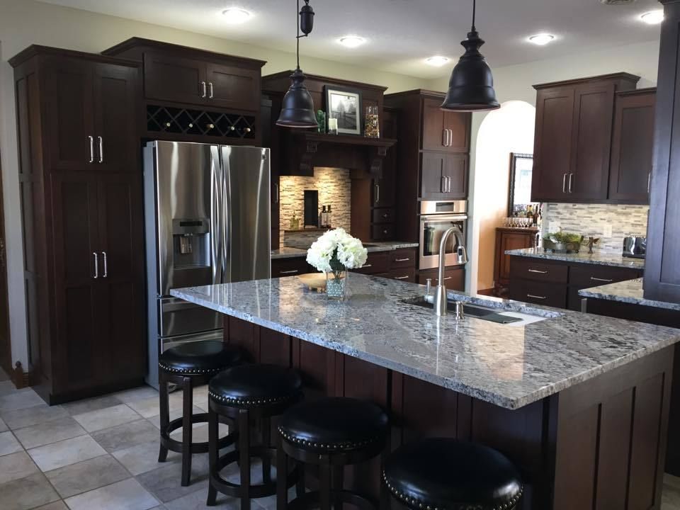 counter top granite dark wood design kitchen