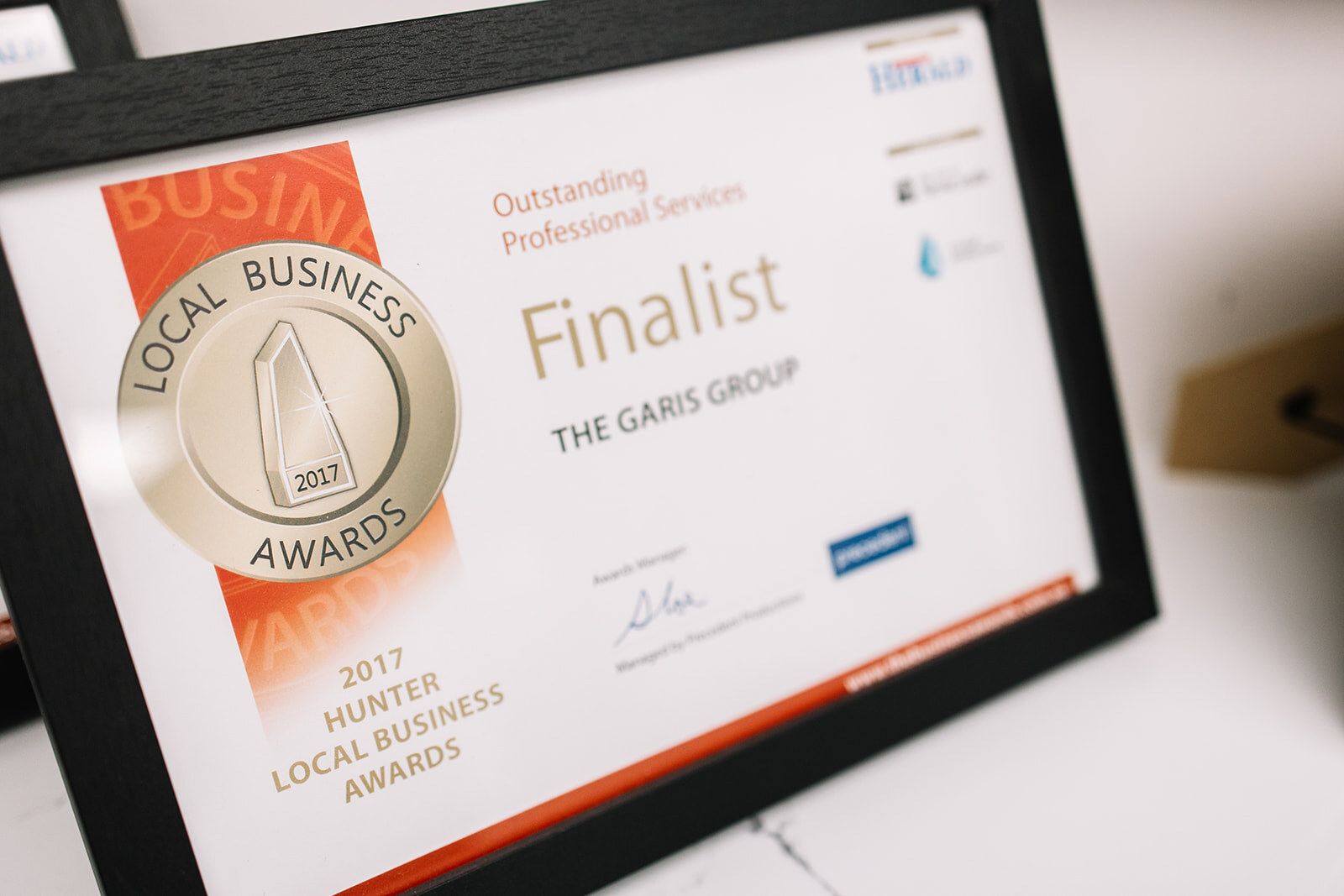 A Framed Certificate That Says Finalist On It — The Garis Group  In Newcastle, NSW