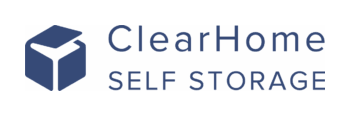 ClearHome Self Storage logo: Blue box with open top next to "ClearHome SELF STORAGE" text.